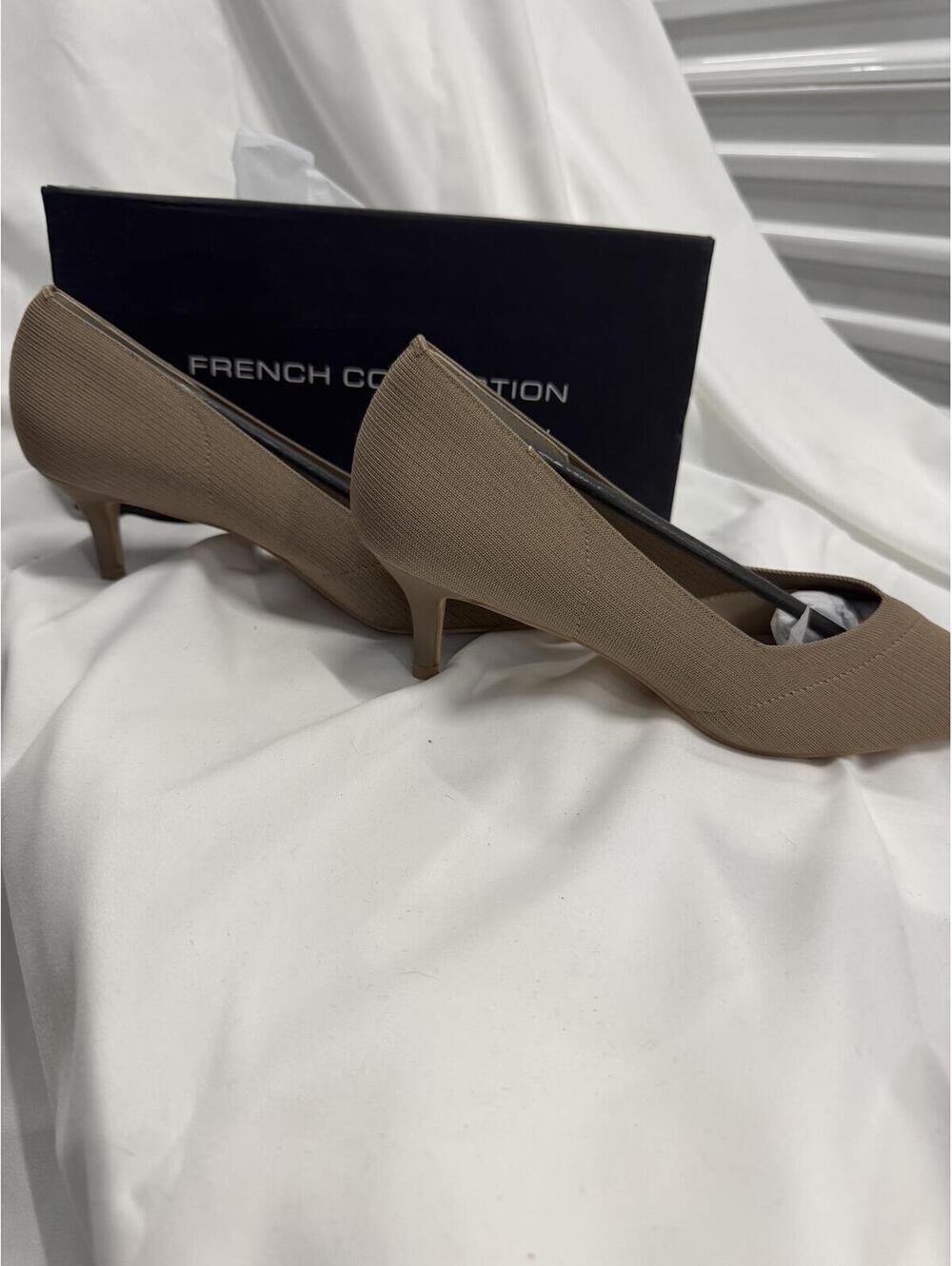 French Connection Women's Taupe Knit Pointed Toe Kitten Heel Pumps - Picture 4 of 8